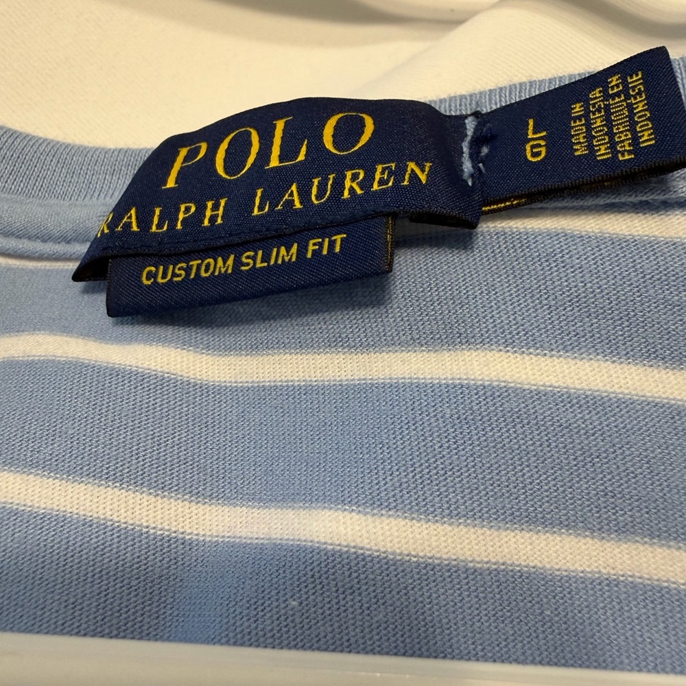 Ralph Lauren Polo Custom Slim Fit Large Blue and White Stripe Men’s tee - Picture 6 of 8